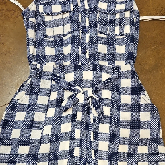Monteau Blue and White Sleeveless Notched Collar Mini Dress - Picture 4 of 6